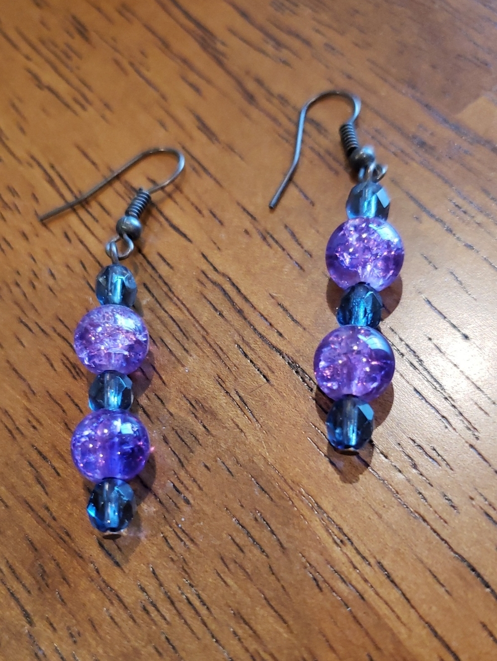 Purple and Blue Beaded Dangle Earrings